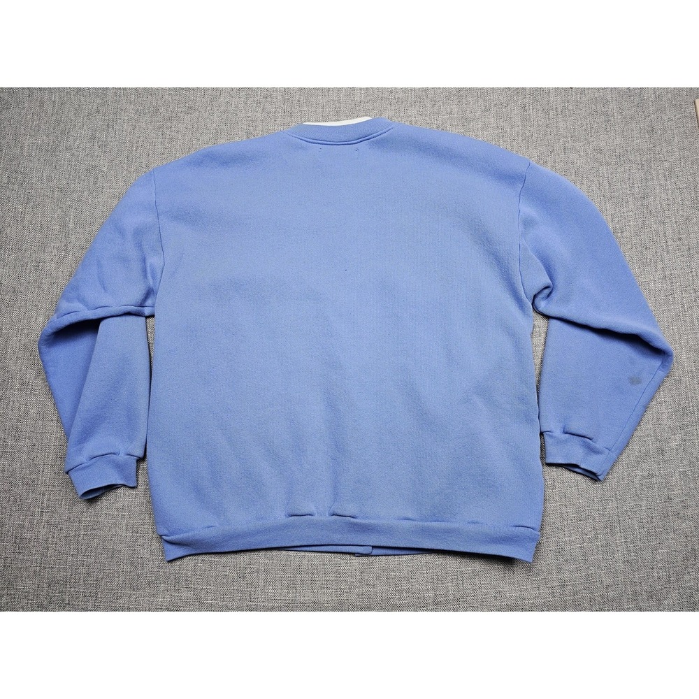 VINTAGE Orvis Sweatshirt Womens Large Blue Button Sweater USA Winter Scene - Picture 2 of 9